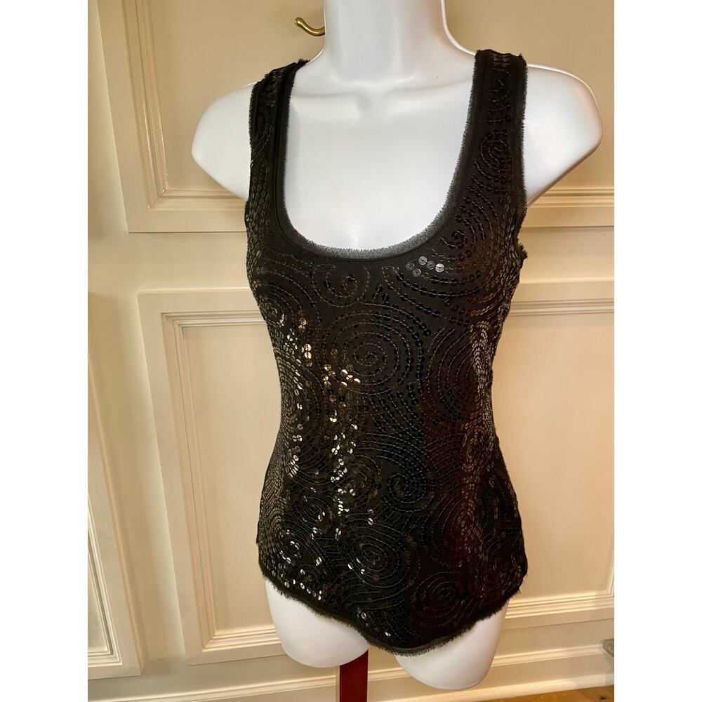 White House Black Market Sequin Sleeveless Scoop Neck Top Size S Black - Picture 7 of 7